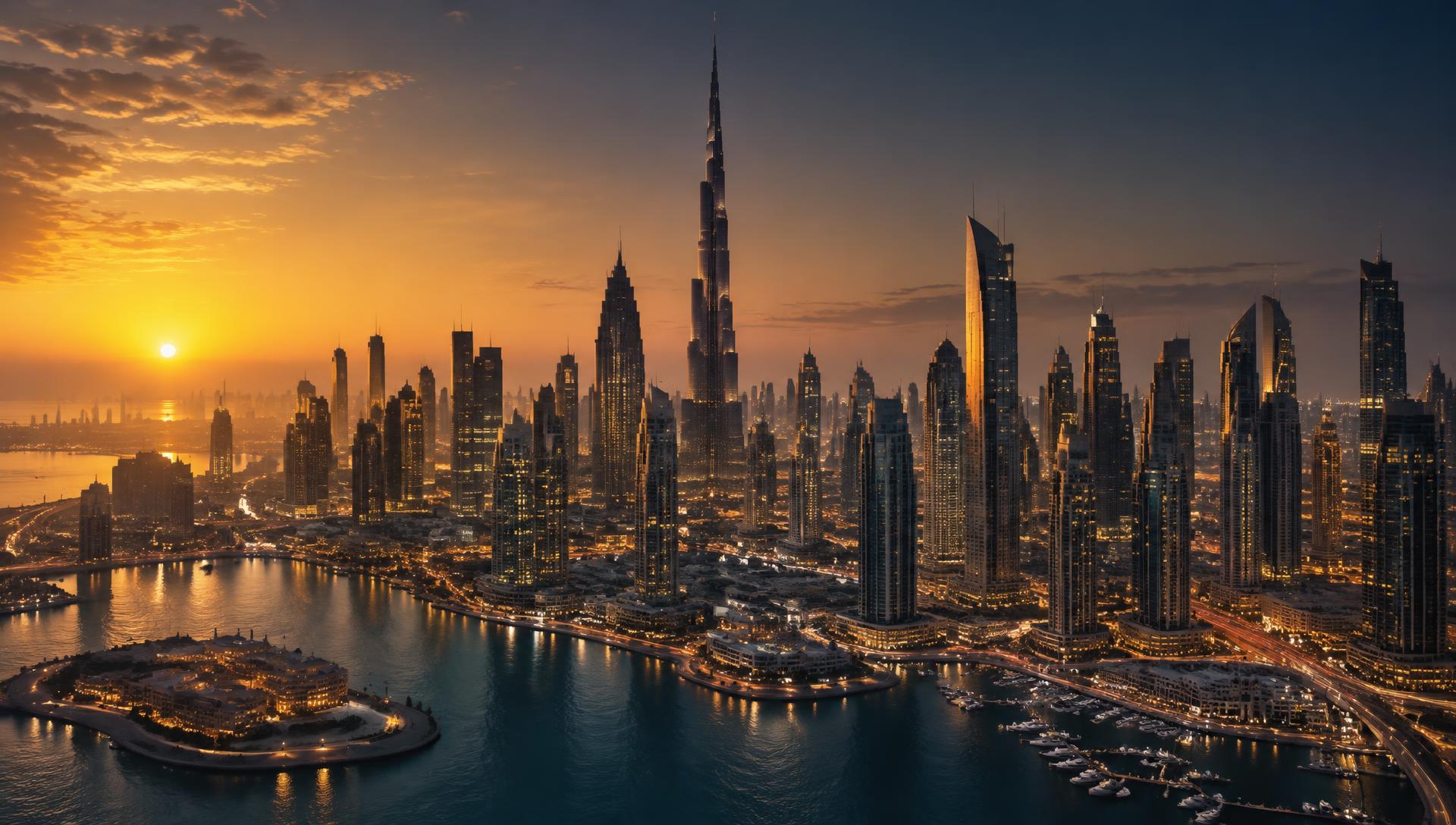 Dubai skyline at golden hour